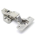 Top Grade Stainless Steel Soft Close Hinges For Cabinets And Closets Featuring Hydraulic Full Overlay Action With No Sweat Mounting And Rock Solid Durability In A 20 Piece Pack, close-up view.