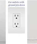 Ultra Thin Outlet Concealer Kit with Cord Management showing before and after cable organization on a wall outlet.
