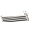 Heavy Duty Aluminum Transmission Oil Cooler For Ford Mustang 2015-2022, Perfect Replacement That Upgrades Heat Sinking For Better Performance And Keeps Things Running Smooth Under Pressure Without Breakdowns. front view aluminum cooler with fittings