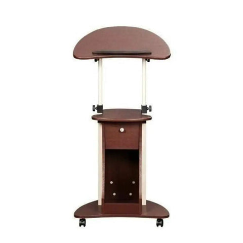 Brown Rolling Laptop Desk With Totally Smooth Gliding Caster Wheels Mobile Portable Computer Cart Ergonomic Bedside Table with drawer.