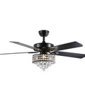 52 Inch Crystal Chandelier Ceiling Fan With Dope Matte Black Finish And Silky Smooth Reversible Blades Featuring A Chill Whisper Quiet Motor Plus Wireless Remote For Bedroom Or Living Room Vibes - top view with black blades and crystal accents