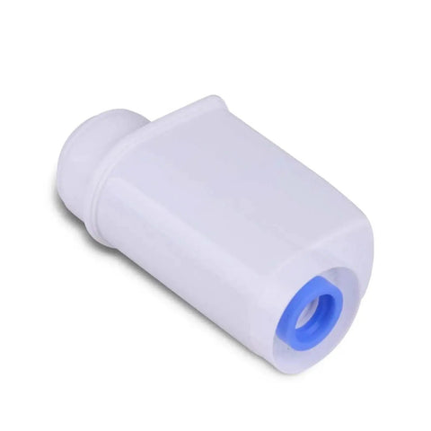 Prime Your Mug With This Solid Soft Water Filter For Coffee Makers. White inline cartridge with blue tip for mineral buildup reduction.