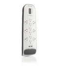 12 Outlet USB Power Strip Surge Protector With Flat Plug 6ft Cord 3996 Joules Of Protection White Pack Of 3 standing view