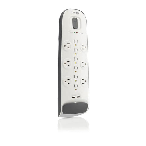 12 Outlet USB Power Strip Surge Protector With Flat Plug 6ft Cord 3996 Joules Of Protection White Pack Of 3 standing view