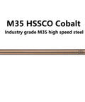Five Pack Heavy Duty M35 Cobalt Drill Bit Set 1/8 X 12 Inch Extra Long Extension Bits close-up view of M35 HSSCO cobalt drill bit.