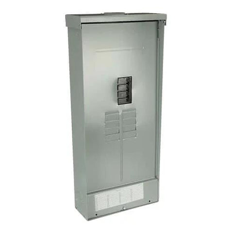 Side view of Single 200 Amp Mobile Home Outdoor Load Center with Main Breaker, 1-Pole 16-Circuit NEMA 3R Galvanized Steel Enclosure