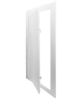 Slick 8 X 16 White Abs Access Panel For Drywall Plumbing Electrical And Hvac With Paint Ready Cover. Open view showing access.