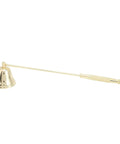 Slick Stainless Steel Candle Snuffer With Ergonomic Long Handle And Hassle Free Wick Control For Tapered Dinner Candles And Fresh Home Decor Setup In Classic Gold Finish, side view.