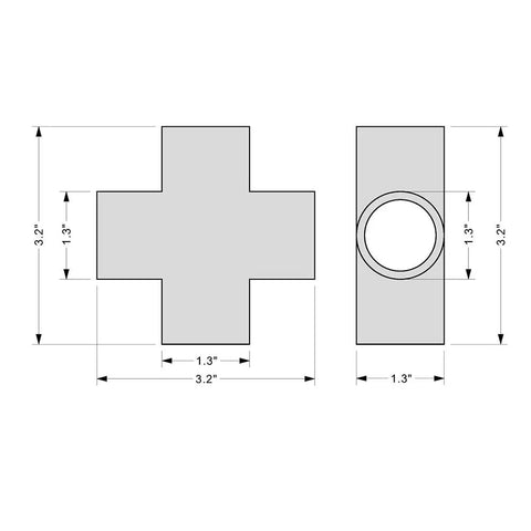 Diagram showing dimensions of Four Way Flush Cross PVC Fitting for Home DIY Projects and Garden Three Quarter Inch Schedule 40 Connector