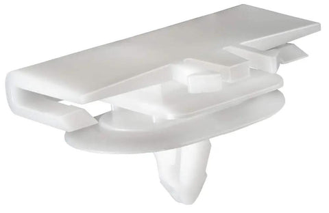 Straight Drop In White Nylon Rocker Panel Molding Retainer Clips Swap Hassle Free Replacement Compatible With Chevy Equinox And GMC Rigs 2018 Plus 10 Pack, detailed view of clip design.