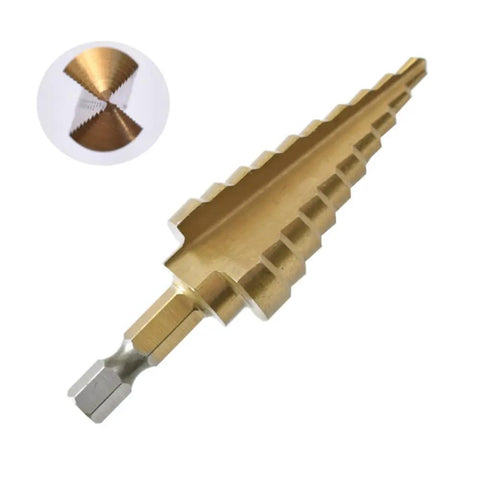 Three Piece Pro Grade Titanium Coated HSS Step Drill Bit Set For Metal Wood Plastic And Aluminum with hex shank