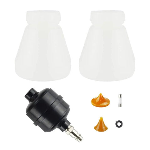 Pro Grade Electrostatic Powder Coating System With Spray Gun parts including two powder cups and nozzles for metal finishing.
