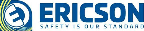 Ericson logo design with blue text and graphic emphasizing safety standards in electrical products.