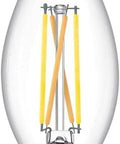 Close-up of a single LED candelabra bulb with clear glass and filament, part of 3 Pack LED Candelabra Bulbs E12 Dimmable Soft White 2700K 60W Equiv 500 Lumen Flicker Free Ultra Definition CRI95 Eye Friendly Lighting for Chandeliers and Pendant Fixtures