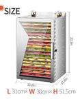 Rock Solid Commercial Food Dehydrator With Durable Stainless Steel Trays, 31x30x52 cm, designed for drying fruits, veggies, and jerky.