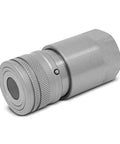 1/2-inch flat-face hydraulic quick-connect coupling, metal with knurled ring, front view.