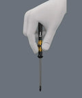 Hand holding Micro Set ESD Twenty SB Bit Set with Quick Swap Handle 4 mm Half Moon or HIOS Drive Compatible Interchangeable Blade