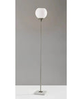 Fiona Torchiere Floor Lamp In Brushed Steel With Marble Base And Opal Glass Shade Modern Tall Decor Lighting For Living Room