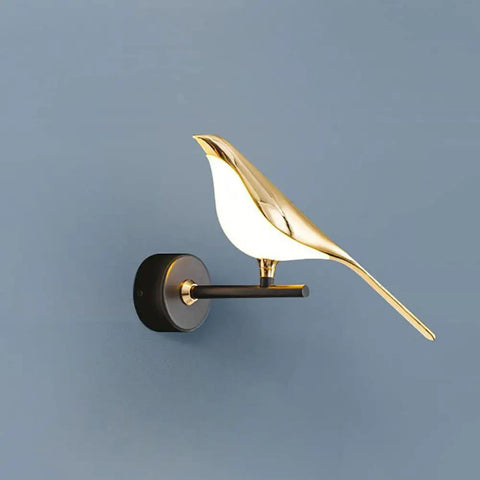 Cool Magpie Themed LED Bird Wall Light In Gold One Light Acrylic Fixture For Living Room And Bedroom Adjustable Bird Head
