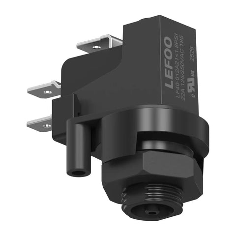 LF40 Pressure Switch For Spa And Hot Tub Pumps, Food Waste Garbage Disposals, 1.0-1.8 PSI Alternating Action, Air Medium, 22A At 250VAC, NPT One Quarter Inch With Fixing Nut, UL And CE Certified, Compact Unit Fits Inside Most Linkage Boxes.