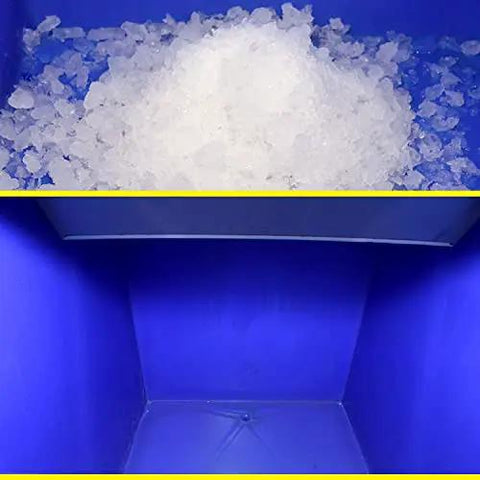 Heavy Duty Commercial Ice Maker Cranks Out 792 Lbs Of Chunky Granular Ice Daily With A Stacked 440 Lb Storage Bin Includes Automatic Water Filter And Scoop. Ice storage bin filled with chunky granular ice.
