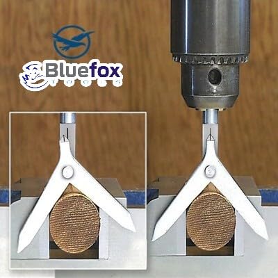 Round Bar Center Finder Tool for Milling Machines With Three Eighths Inch Shank, locating center on round wooden workpiece.