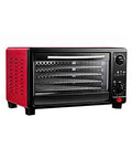 Digital Food Dehydrator With Stackable Trays And Adjustable Heat Timer For Fruit Vegetables And Pet Snacks Electric Drying Machine in red and black design.