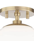 Stella 1 Light Semi Flush Ceiling Fixture In Aged Brass, 9 Inch Tall By 7 Inch Wide, base and dome detail, Model H105601-AGB