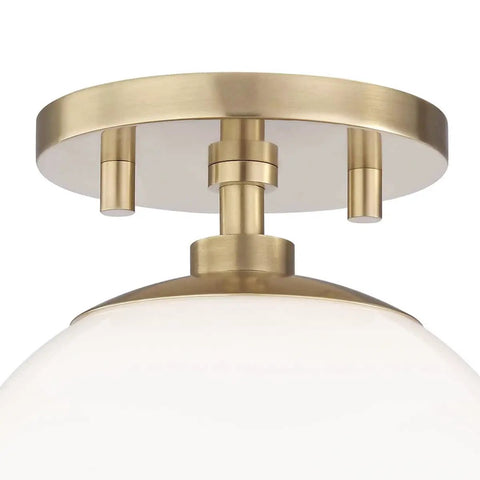 Stella 1 Light Semi Flush Ceiling Fixture In Aged Brass, 9 Inch Tall By 7 Inch Wide, base and dome detail, Model H105601-AGB