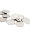 Slick Nickel Coated Steel Discs 0.98 Inch Diameter with smooth edges stacked showing reflective surfaces for craft projects.