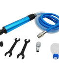 Pro Grade Micro Pneumatic Air Pencil Die Grinder Kit with 3Mm and 6Mm collets, blue pencil grip, hose, wrenches, and bottle.