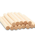 Premium Pre Sanded Wood Dowel Rods Half Inch By 6 Inches 25 Piece Pack Of Genuine Unfinished Hardwood Sticks stacked on white background.