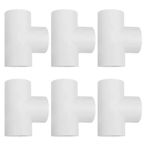 Three Quarter Inch SCH40 PVC Tee Fitting Connector White For Home Plumbing, Durable PVC Pipe Joint, DIY Friendly, 6 Pack