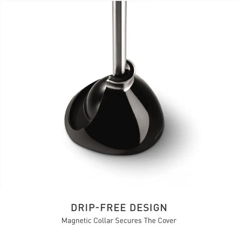 Close-up of Magnetic Drip-Free Toilet Plunger and Holder Set for Modern Low-Flow Toilets with magnetic collar.