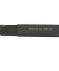 Side view of dark gray metal indexable carbide milling tool holder with SRDPN1616H12 engraving
