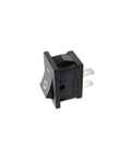 Close-up of a single SPST on off rocker switch 6A 250V for boats and cars, showcasing side view and connectors.