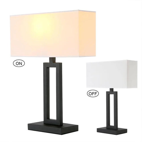 White Indoor Table Lamp With Dimmable Brightness And On Off Switch Bedside Nightstand Desk Light Rectangular White Fabric Shade Black Base