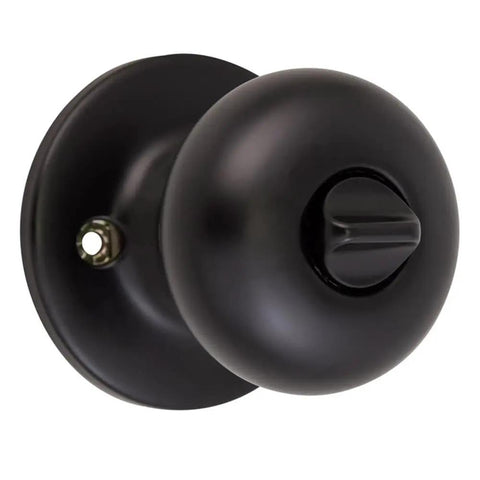 Close-up of Keyed Entry Door Knob In Matte Black With Anti Bump Technology Reversible Design Fits One And Three Eighths To One And Three Quarters Inch Doors