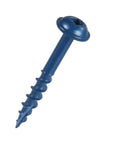 Pocket Hole Screws 8x1 Inch Blue Coated With Square Drive on white background, showing threaded design and blue coating