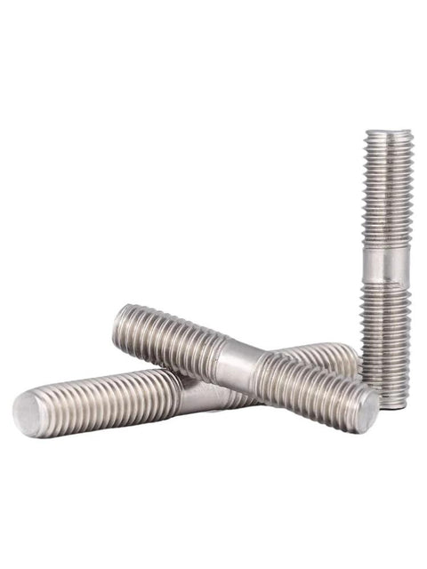 Three stainless steel double-ended threaded stud bolts (UNC 3/8-16, 55mm) shown from the front.