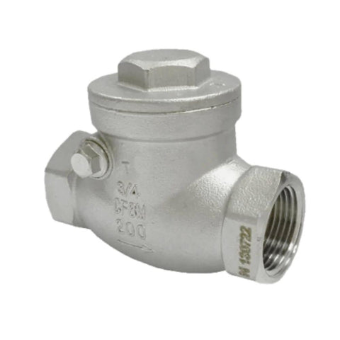 Stainless steel SS316 swing check valve, 3/4 in NPT, up to 200 psi, metal seat