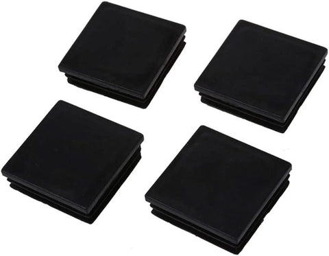 100 Pack 1 Inch Square Plastic Tube End Plugs For 1 Inch Outside Diameter Square Tubing, four black durable chair glide caps shown