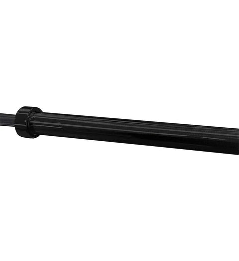 Close-up of Badass 7 Foot Olympic Barbell 35 Pound Steel Weight Bar for home gym strength training setup.