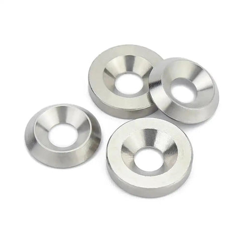 DIY Ready Stainless Steel Conical Gasket Washers Set M3 Through M10, Concave And Convex Tapered Flat Shim Cones, 304 Grade, Countersunk Head, Durable Hardware Spares, 2, 5, 10, 20 Pcs For Home DIY Maintenance, 304 stainless conical washers shown
