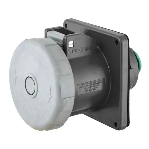 Heavy Duty 3 Pole 4 Wire 60 Amp 600V Watertight Receptacle Rig Ready Workhorse Built Like A Tank For Rough Crews And Wet Weather Grind Solid Outdoor Box, grey thermoplastic construction.