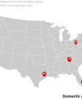 Map showing 10 warehouse locations in the United States for domestic delivery