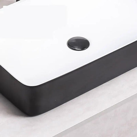 Bathroom Vessel Sink - Countertop Wash Basin with Thin Ed, Art Design for Home & Hotel - Counter Basin for Modern Bathrooms close-up view of sleek edge and drain.
