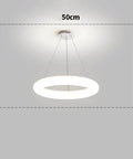White Ring Acrylic LED Pendant Light for Bedroom, Modern Hanging Lamp with dimensions 50cm x 100cm
