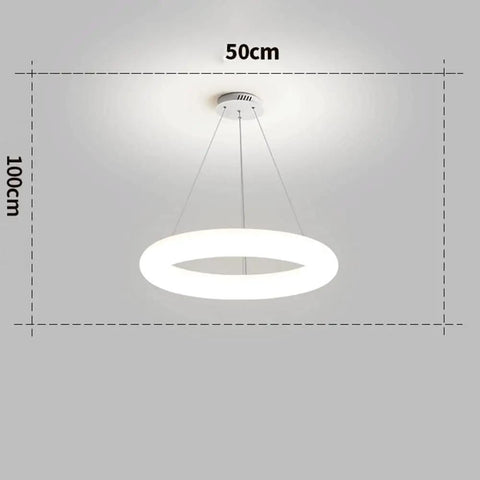 White Ring Acrylic LED Pendant Light for Bedroom, Modern Hanging Lamp with dimensions 50cm x 100cm