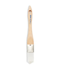 Triangle Detail Paint Brush 1.25 Inch Angled Corner Brush For Walls Doors Cabinets And Molding Great For Tight Corners And Fine Details Smooth Easy Finish with light wooden handle showing side view.